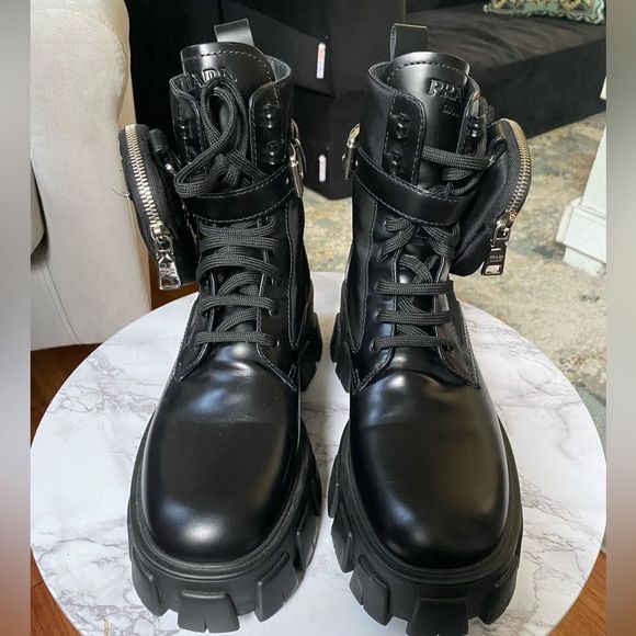 Prada Black Leather Combat Boots with Detachable Pouch - Picture 13 of 16